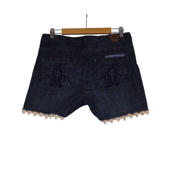 Institute Liberal lace bottom raw‎ hem denim shorts 14 - Picture 2 of 15